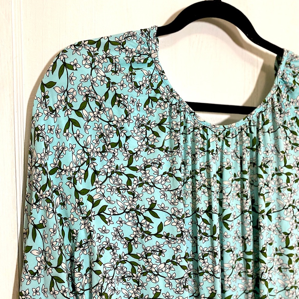 Eloquii NWOT Summer Floral Dress, Full Gathered Sleeves, Open Back w Self Ties